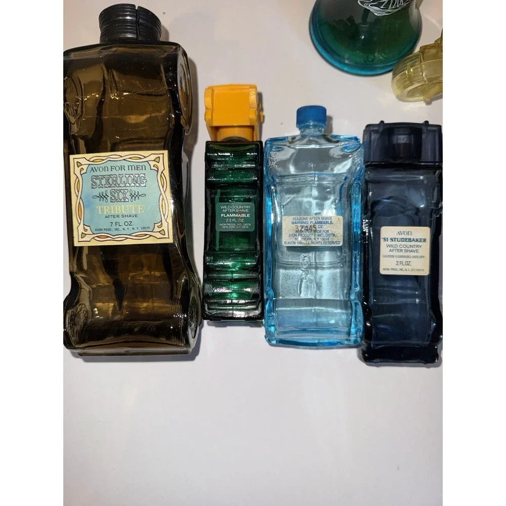 6 Vintage Empty Glass Bottles and Containers Avon Cologne 1 Full